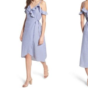 Bp Stripe Ruffle Wrap Dress